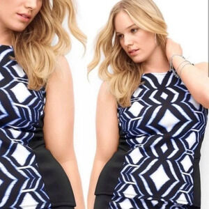Lane Bryant ikat scuba top 14/16 navy, white. EUC sleeveless